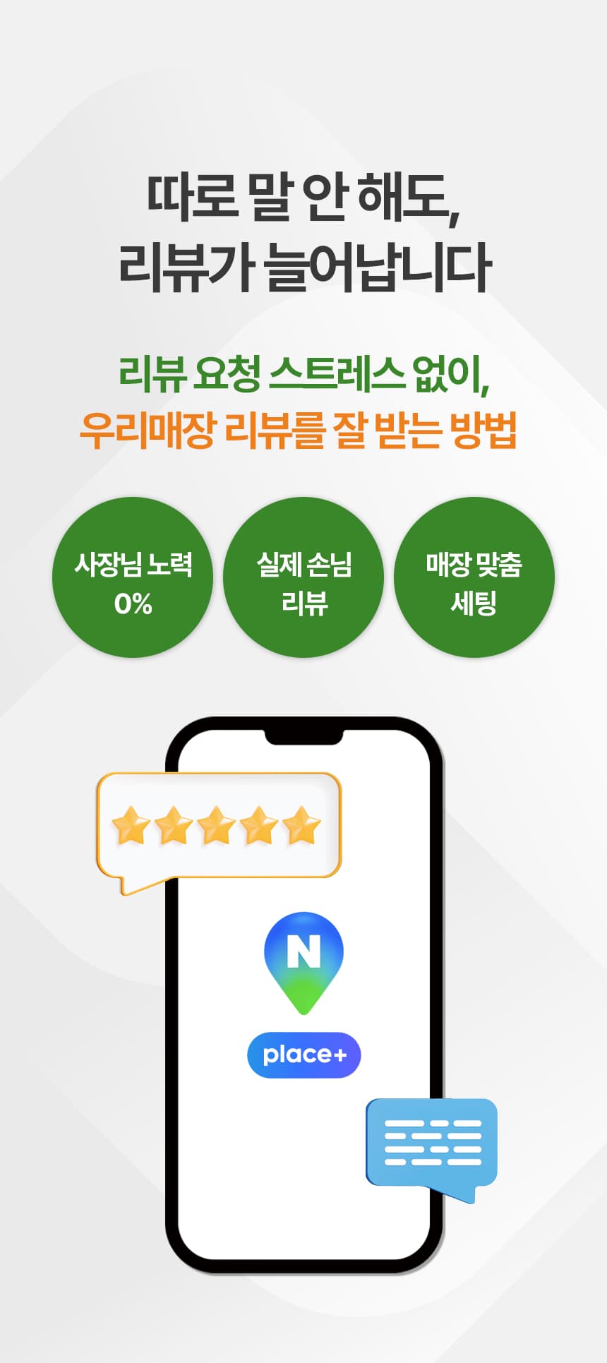 따로 말 안 해도, 리뷰가 늘어납니다. 리뷰 요청 스트레스 없이 우리매장 리뷰를 잘 받는 방법. 사장님 노력 0%, 실제 손님 리뷰, 매장 맞춤 세팅